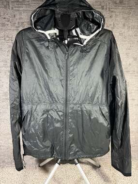 Adidas Essentials Black Lightweight Hooded Windbreaker Jacket